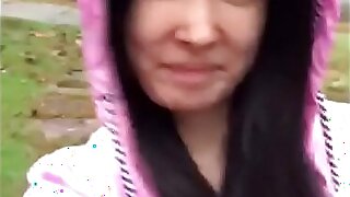 Asian Teen publicly reveals herself in the rain!